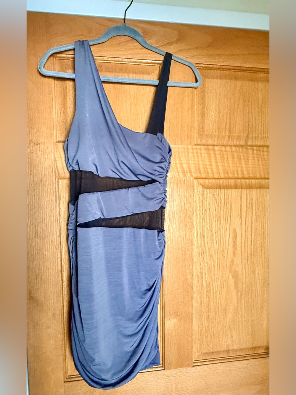 Arden B Y2K S 1 Shoulder Grayish/Blue Ruched Midi Dress w/ Sheer Insets NBW-NWOT